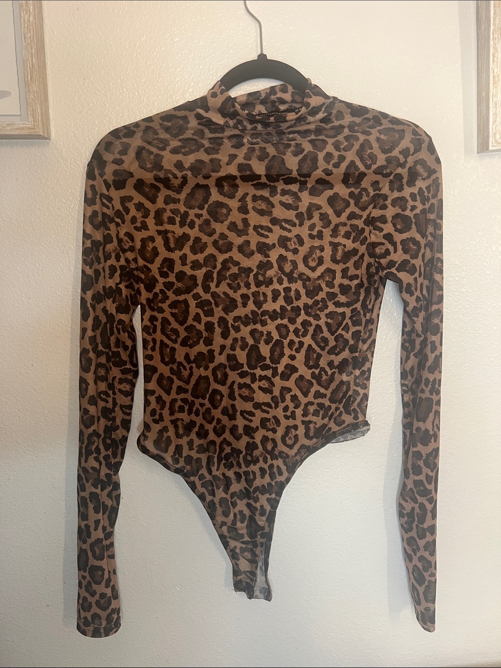 Sheer Leopard Print Long Sleeve Bodysuit - Brown & Black
